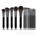 Logo personalizado 14 PCS maquillaje cepillo conjunto negro